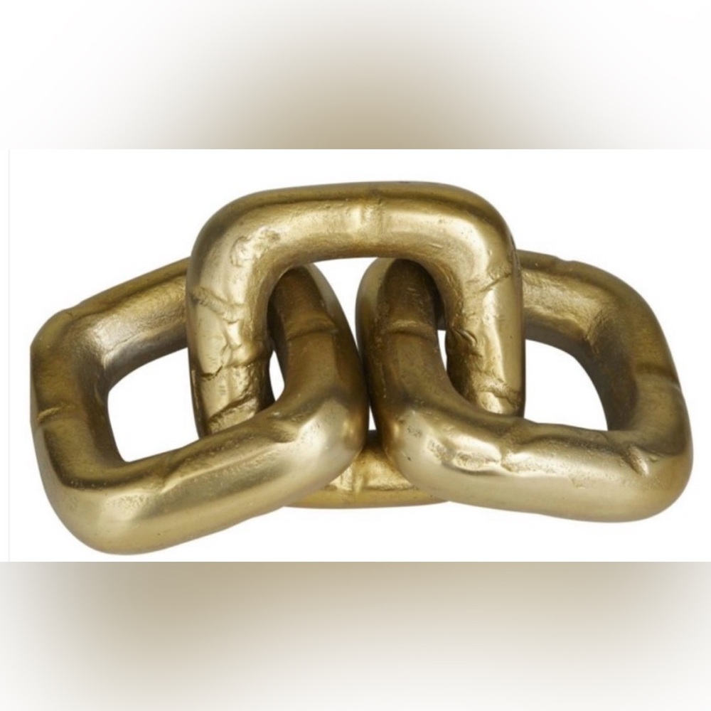 NEW- Modern Minimalist Gold Metal Chain Handcrafted Sculpture, 11" x 5" x 3"